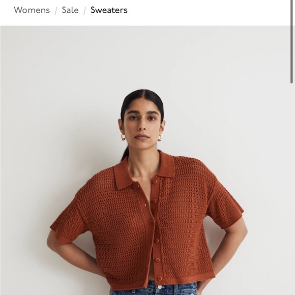 Madewell Tops - Madewell Rust Knit Cropped Polo Cardigan